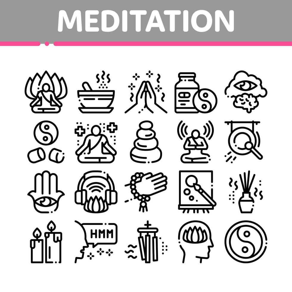 Meditation Practice Collection Icons Set Vector