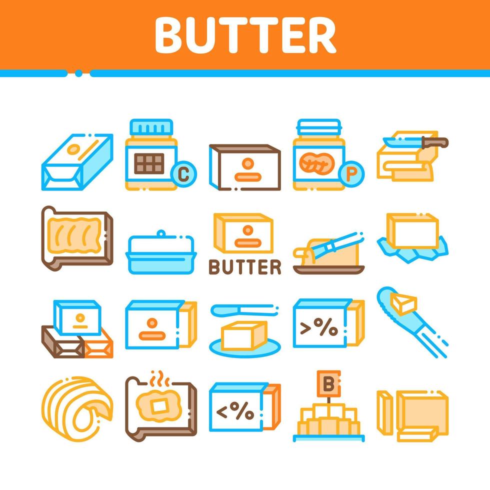Butter Or Margarine Collection Icons Set Vector