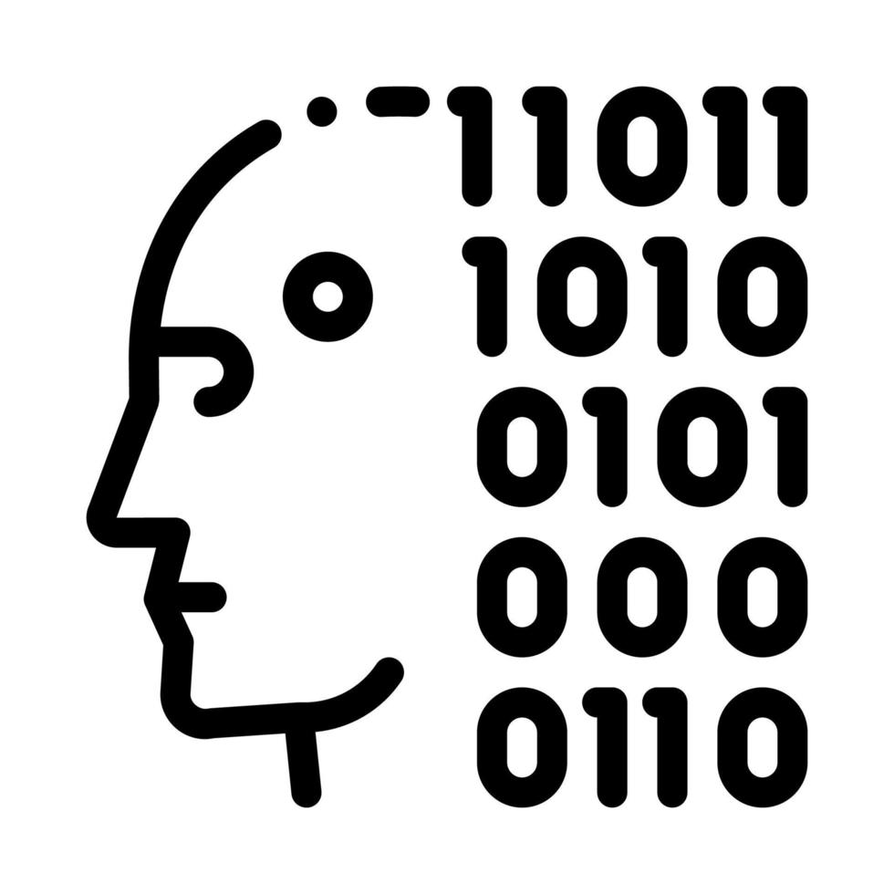 robot binary code icon vector outline illustration