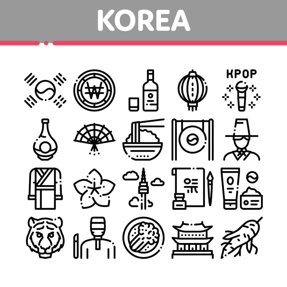 Korea Traditional Collection Icons Set Vector