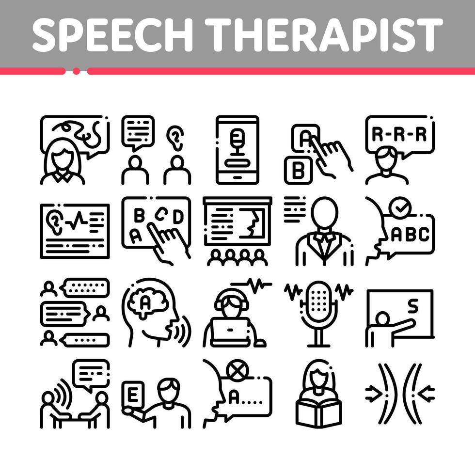 Speech Therapist Help Collection Icons Set Vector
