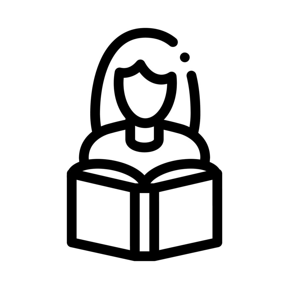 Girl Reading Book Icon Vector Outline Illustration