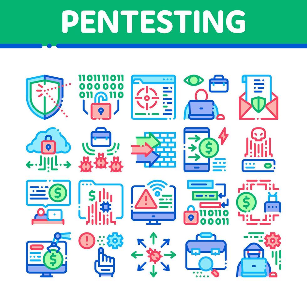 Pentesting Software Collection Icons Set Vector