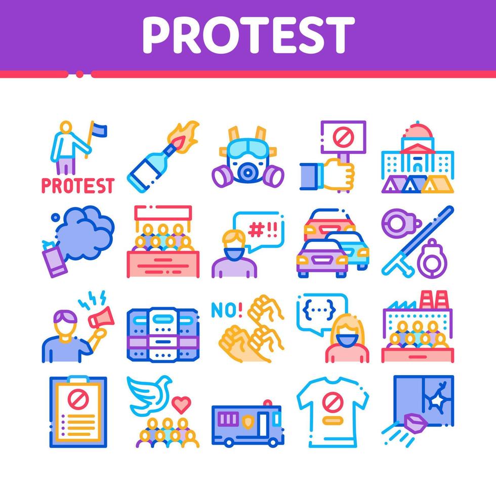 Protest And Strike Collection Icons Set Vector