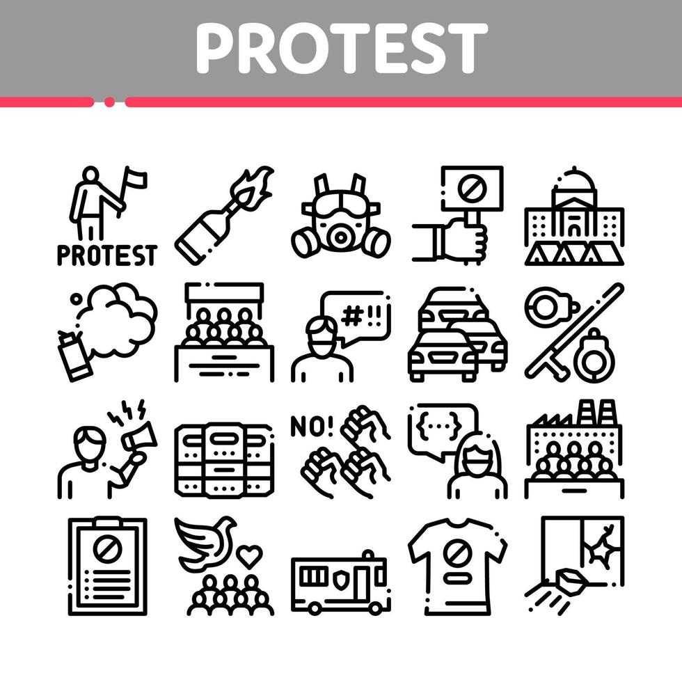 Protest And Strike Collection Icons Set Vector