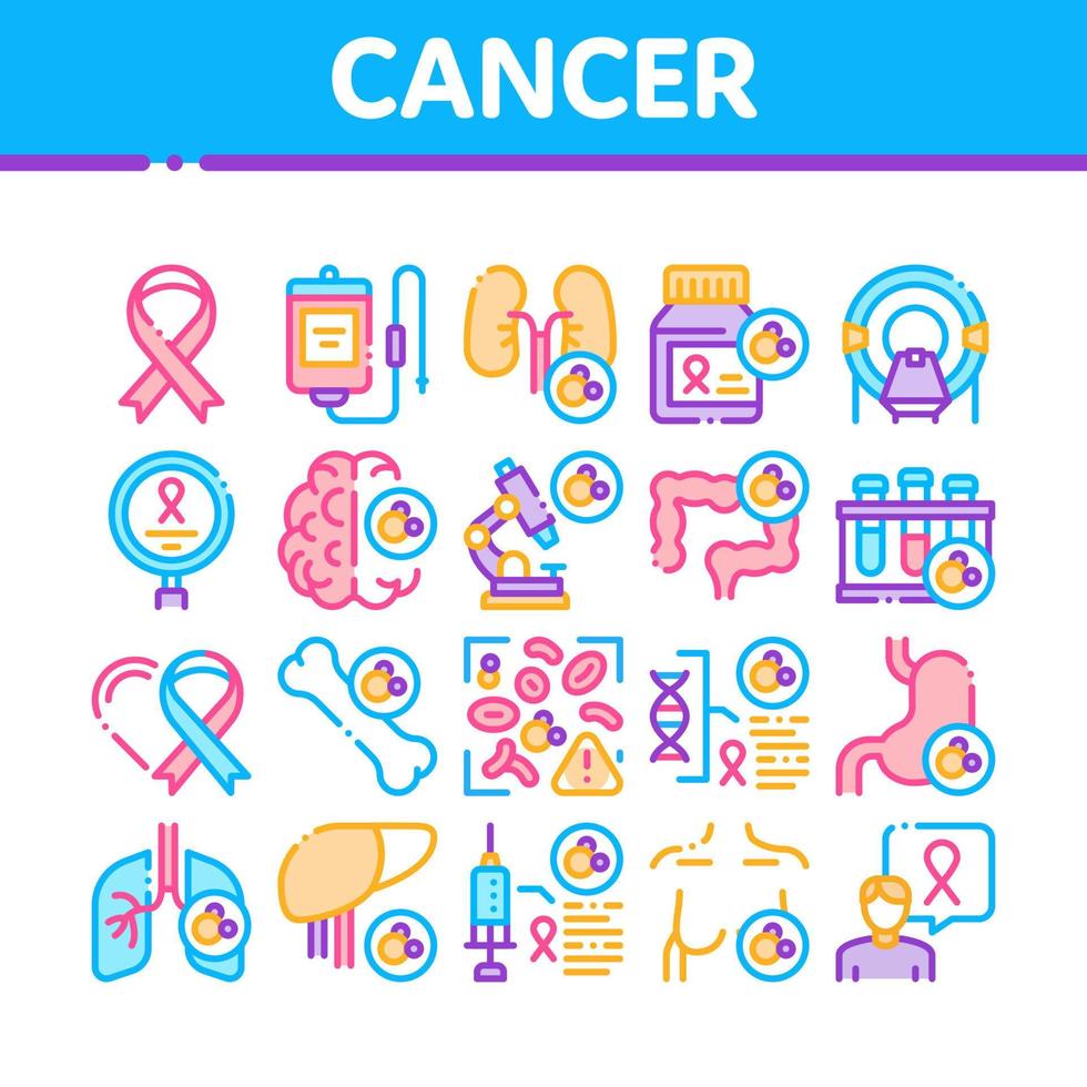 conjunto de iconos de colección de enfermedades humanas de cáncer vector