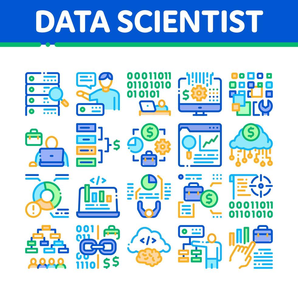 conjunto de iconos de colección de trabajadores de científico de datos vector