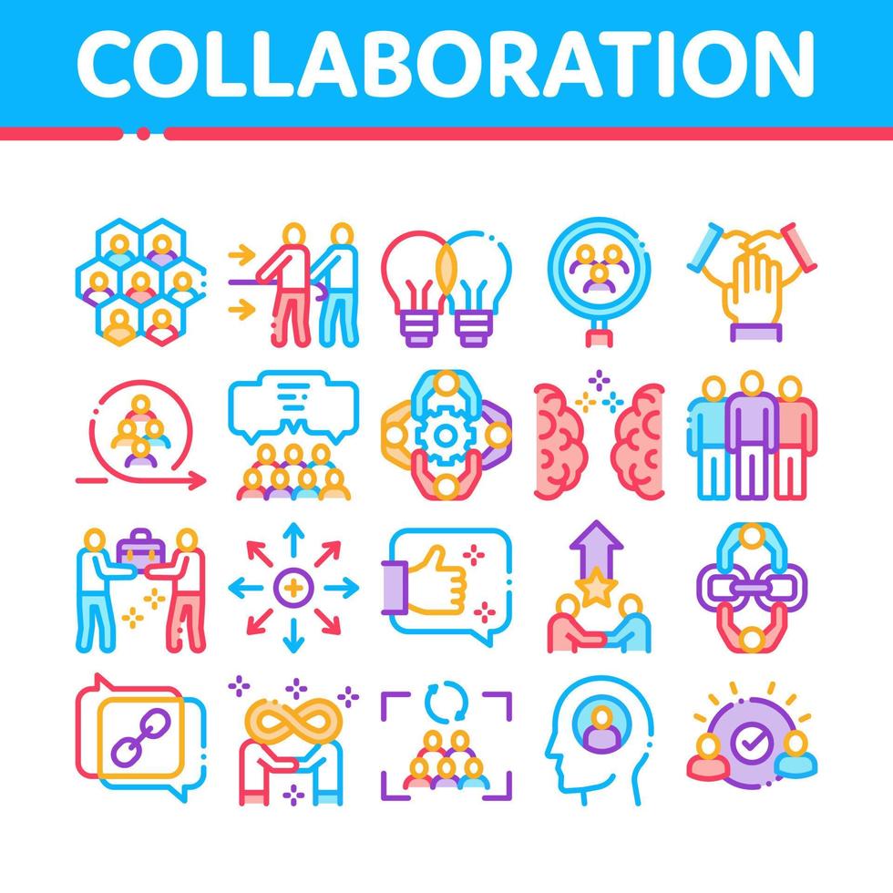 Collaboration Work Collection Icons Set Vector