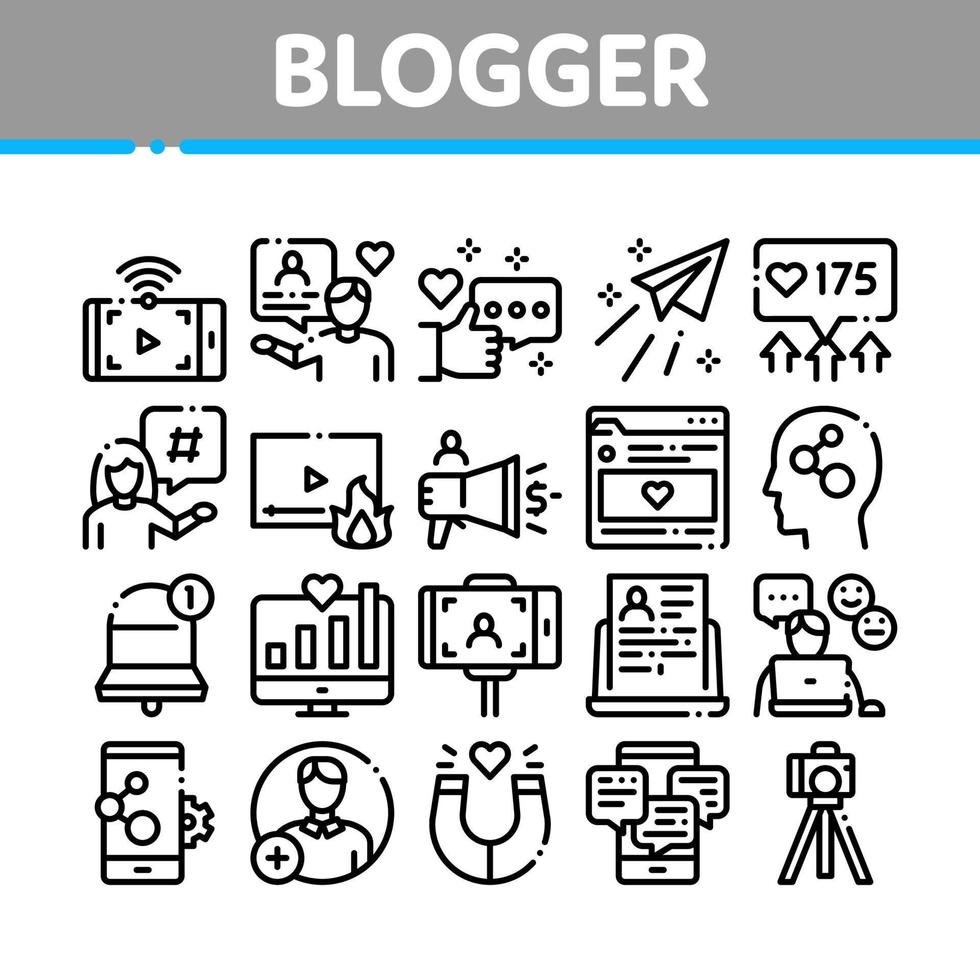 Blogger Internet Social Channel Icons Set Vector
