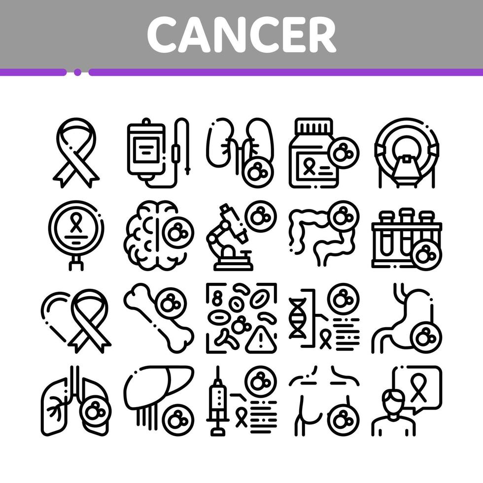 conjunto de iconos de colección de enfermedades humanas de cáncer vector