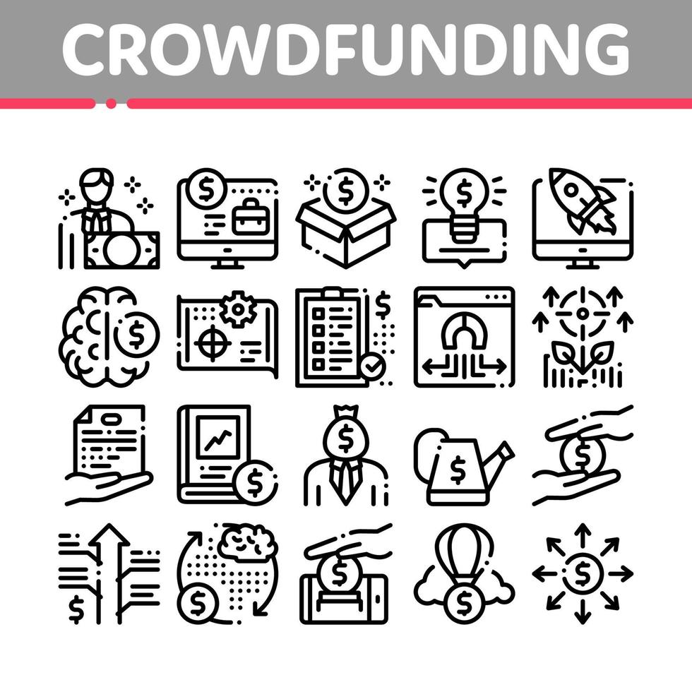 Crowdfunding Business Collection Icons Set Vector