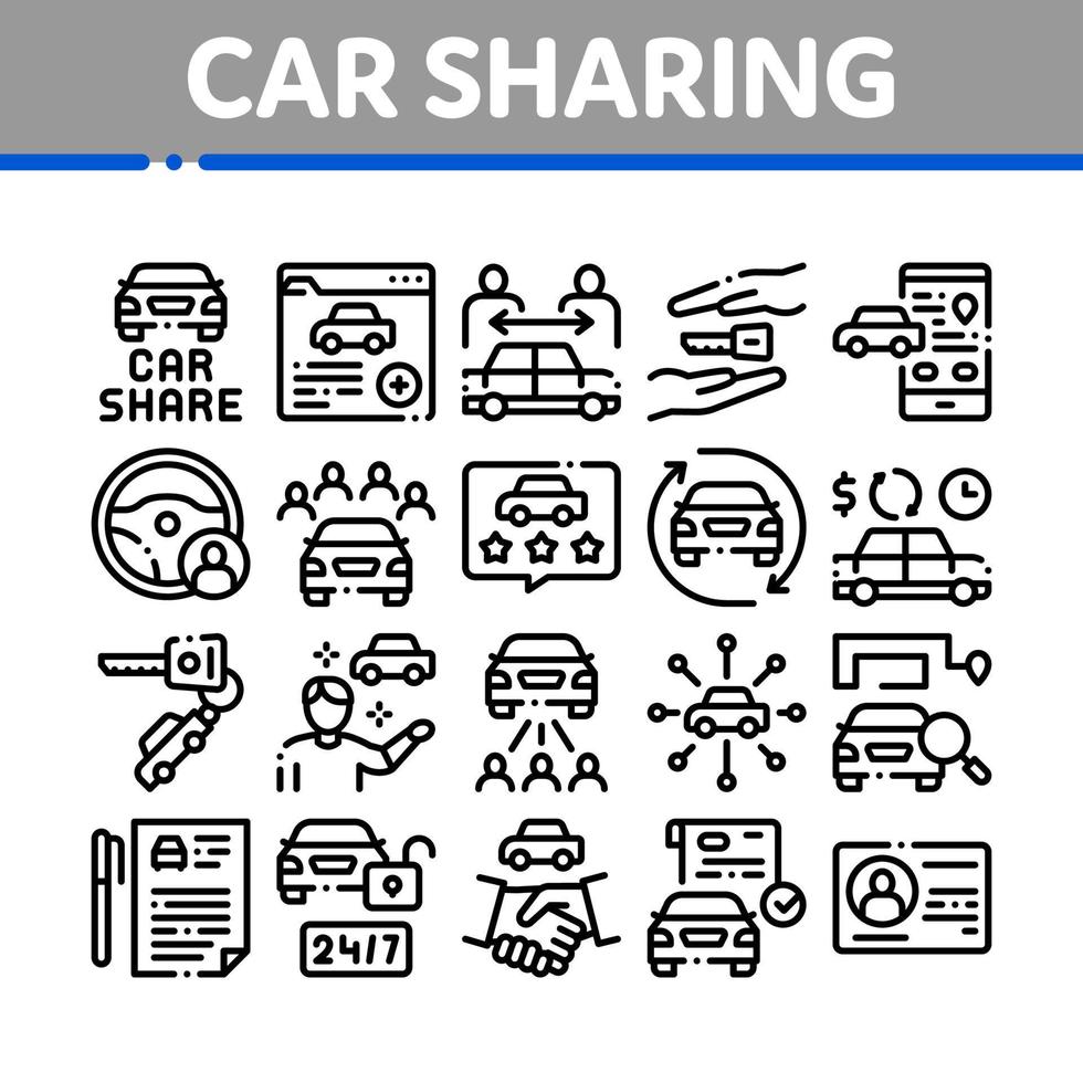 Car Sharing Business Collection Icons Set Vector