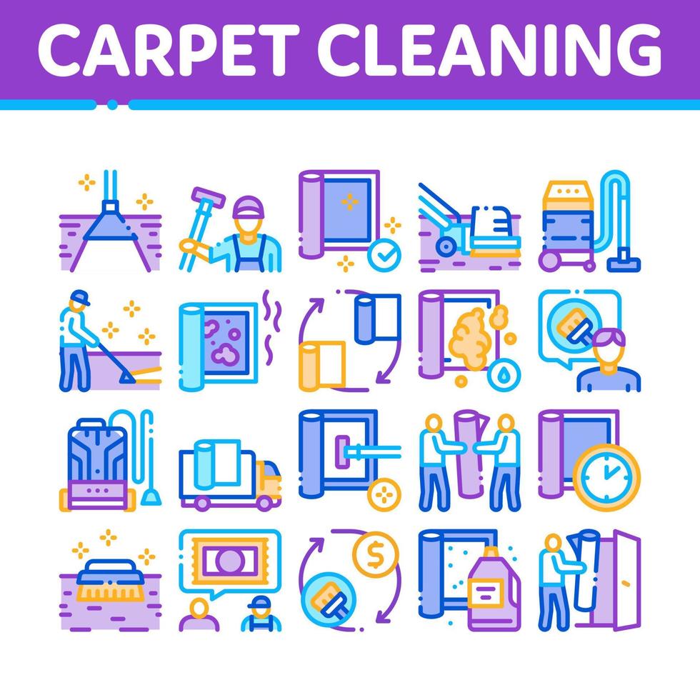 Carpet Cleaning Washing Service Icons Set Vector