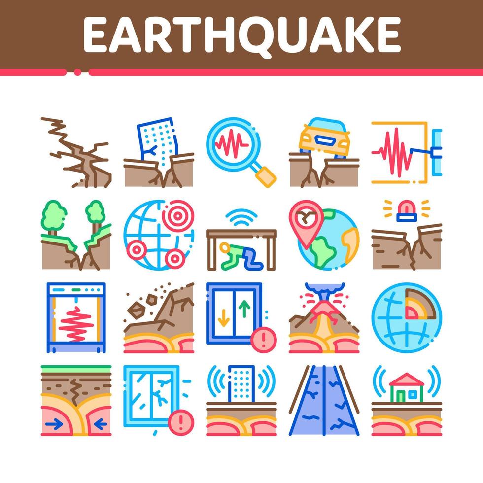Earthquake Disaster Collection Icons Set Vector