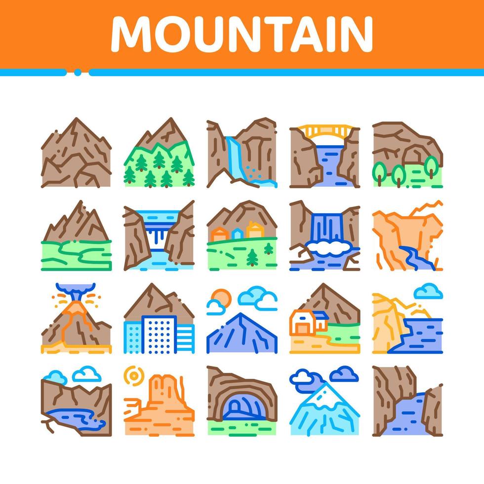 Mountain Landscape Collection Icons Set Vector