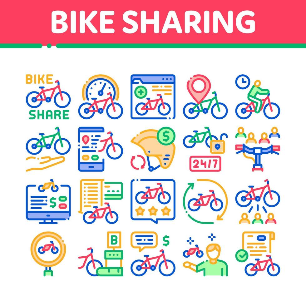 Bike Sharing Business Collection Icons Set Vector