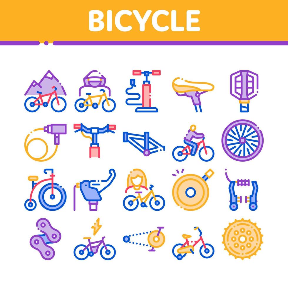 Bicycle Bike Details Collection Icons Set Vector