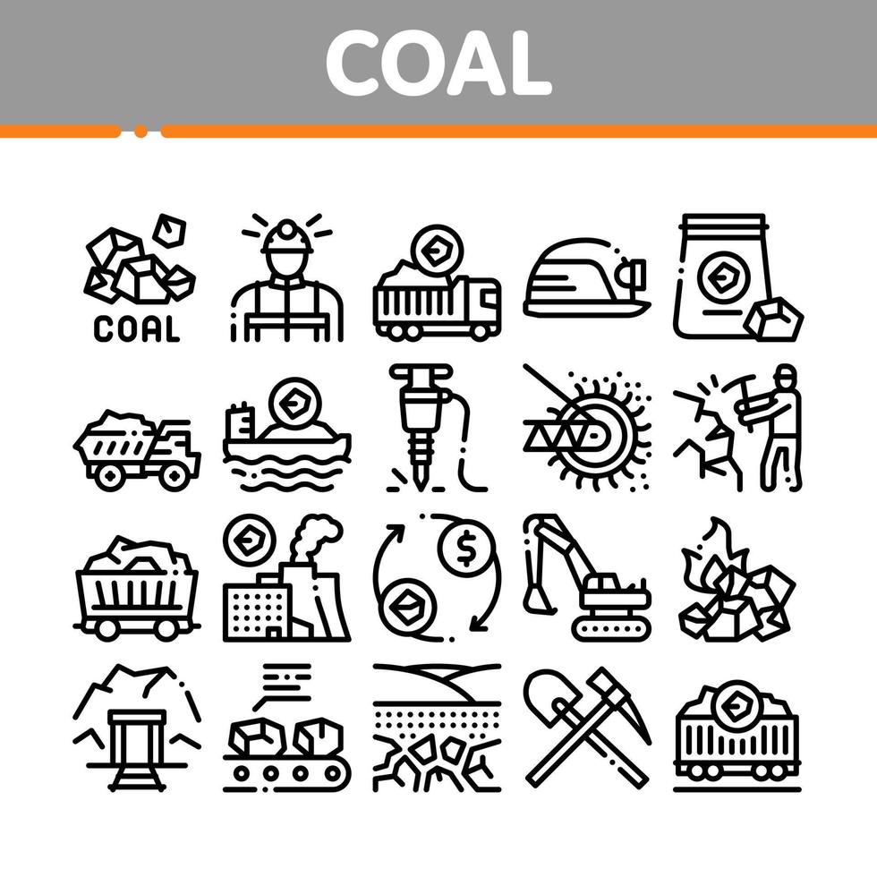 Coal Mining Equipment Collection Icons Set Vector