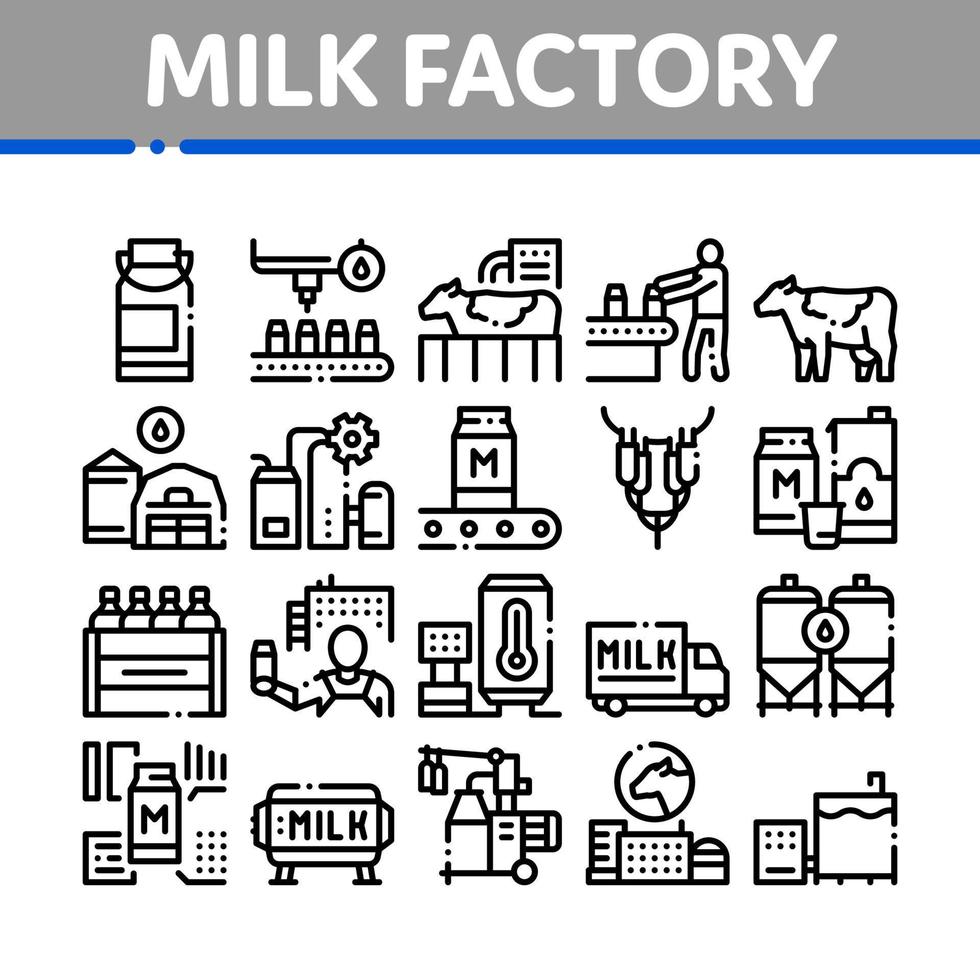 Milk Factory Product Collection Icons Set Vector