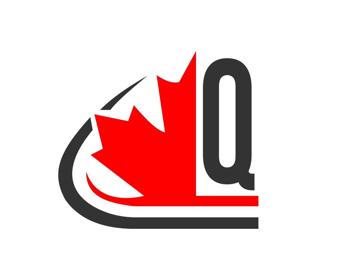 Canadian Red Maple leaf with Q letter Concept. Maple leaf logo design vector