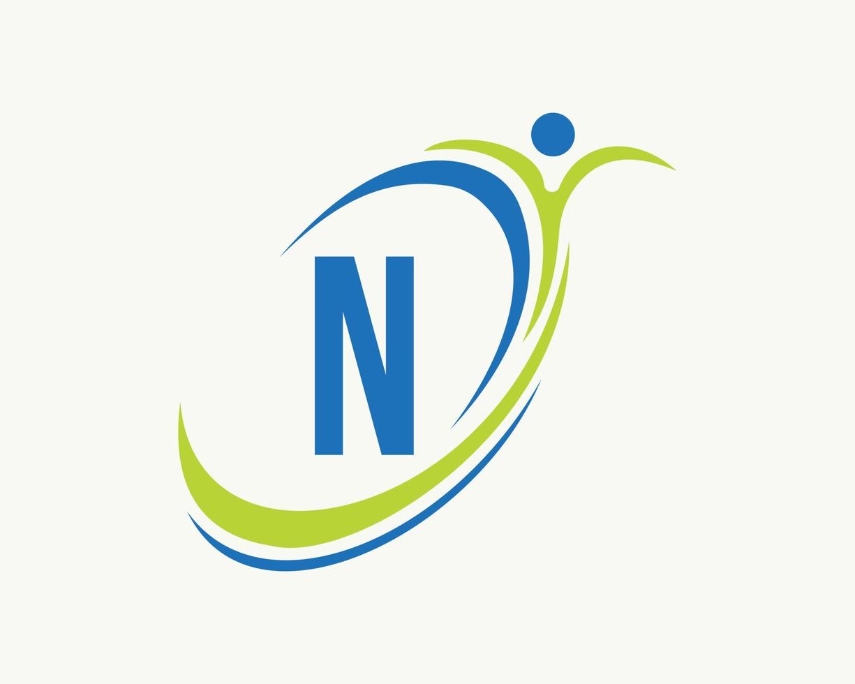 diseño del logotipo de la letra n fitness. bio, icono de salud. logotipo medico vector