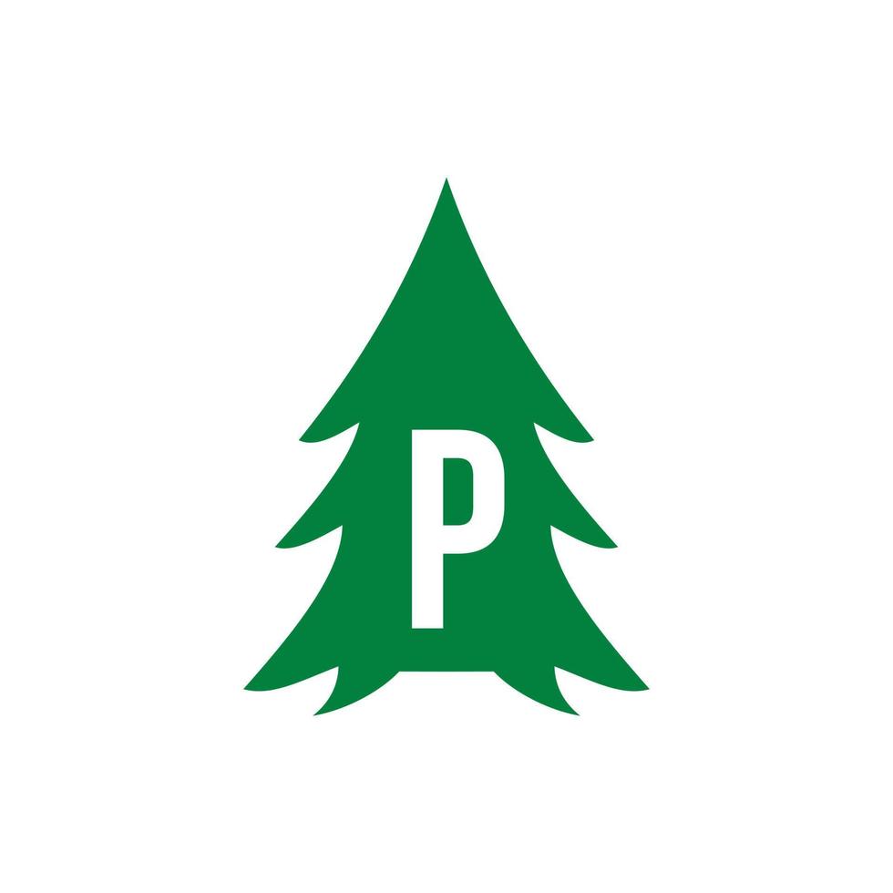 Letter P Pine Tree Logo Design vector