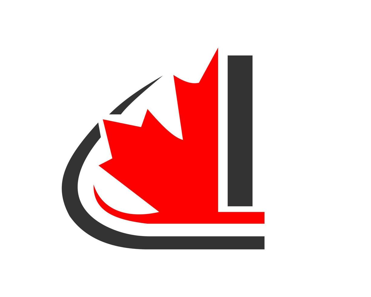 Canadian Red Maple leaf with I letter Concept. Maple leaf logo design vector