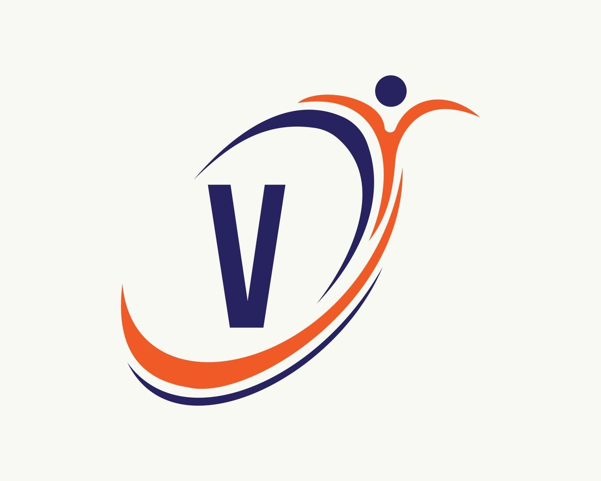 Letter V Fitness Logo Design. Bio, health icon. Medical Logotype vector
