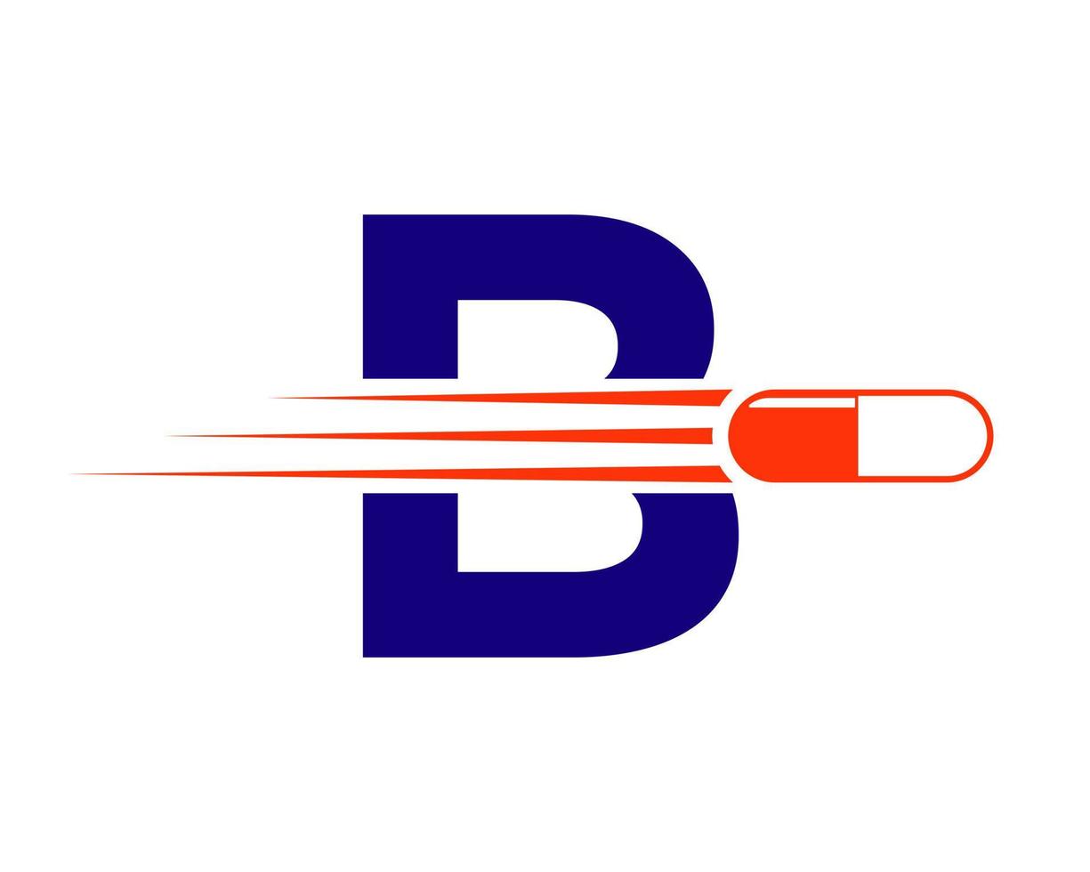 logotipo de medicina letra b con símbolo de píldora o cápsula de medicina vector