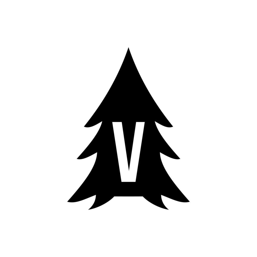 Letter V Pine Tree Logo Design vector