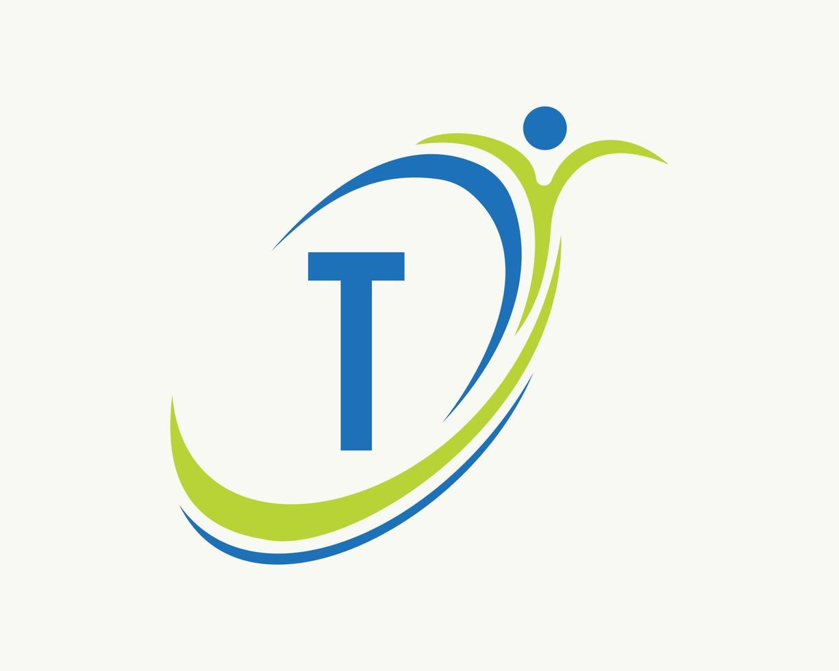 diseño del logotipo de la letra t fitness. bio, icono de salud. logotipo medico vector