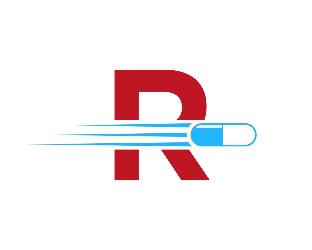 Letter R Medicine Logo with Medicine Pill or Capsule Symbol vector