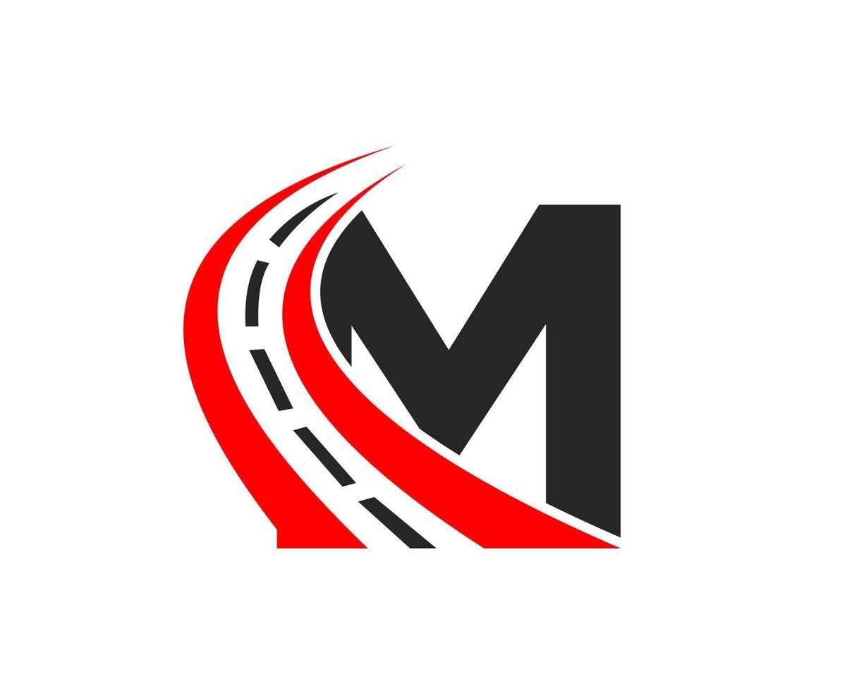 logotipo de transporte con concepto de letra m. plantilla de diseño de logotipo de carretera vector