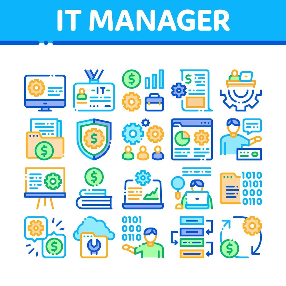 It Manager Developer Collection Icons Set Vector