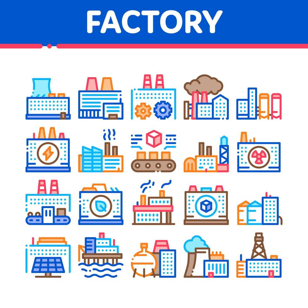 Factory Industrial Collection Icons Set Vector