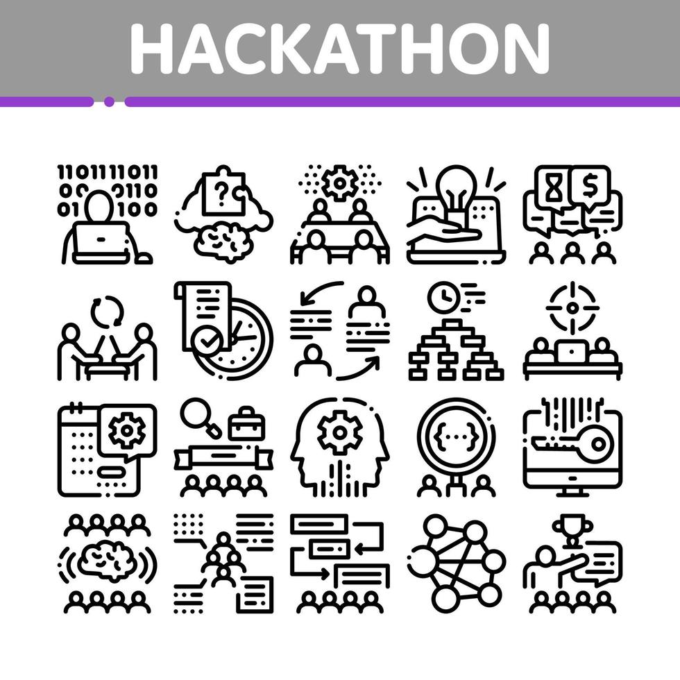 conjunto de iconos de colección de desarrollo de hackathon vector