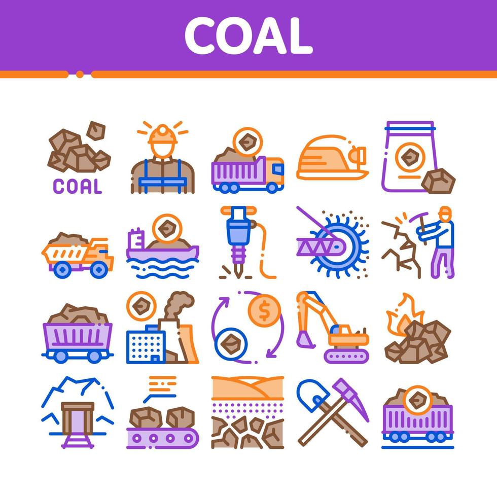 conjunto de iconos de colección de equipos de minería de carbón vector