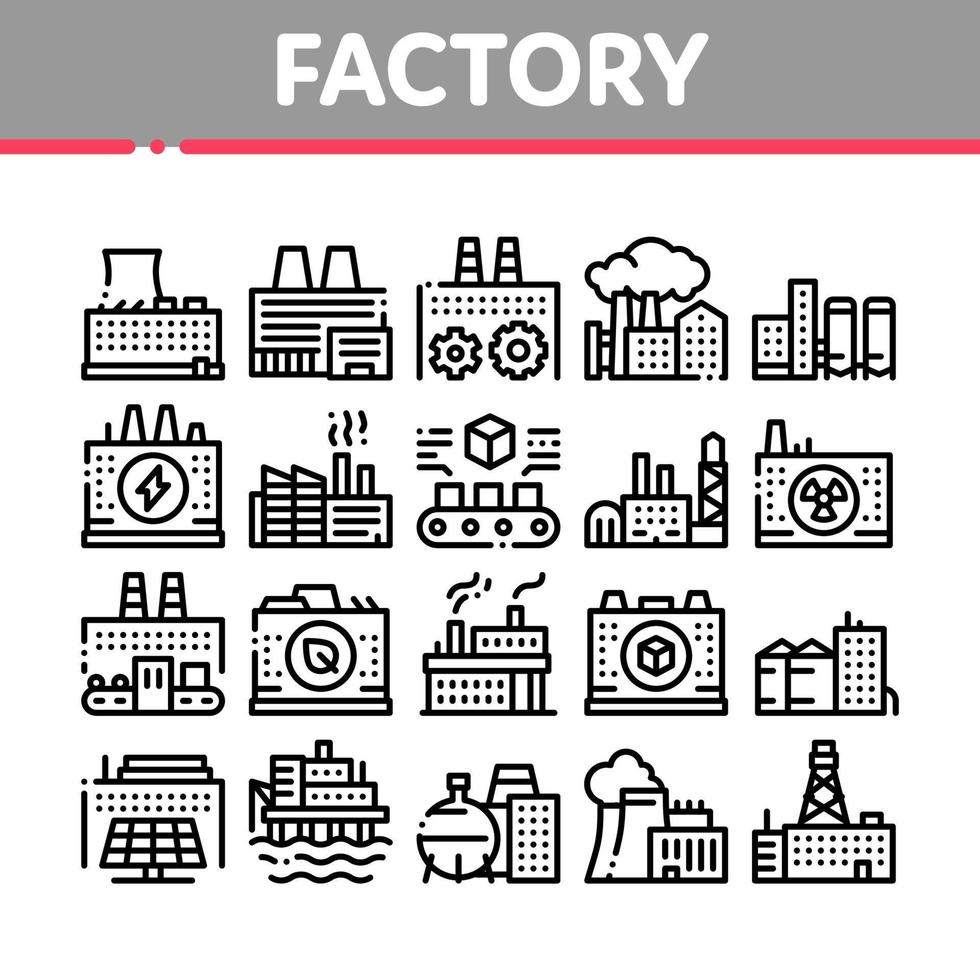 Factory Industrial Collection Icons Set Vector