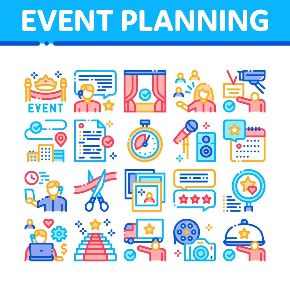 Event Party Planning Collection Icons Set Vector