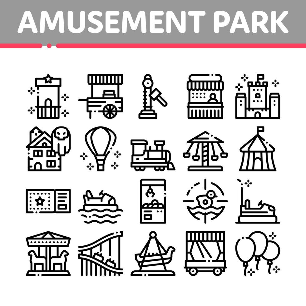 Amusement Park And Attraction Icons Set Vector