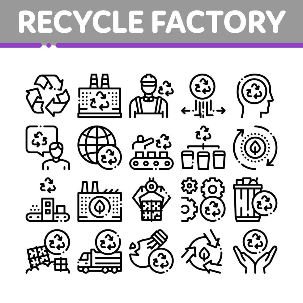 Recycle Factory Ecology Industry Icons Set Vector