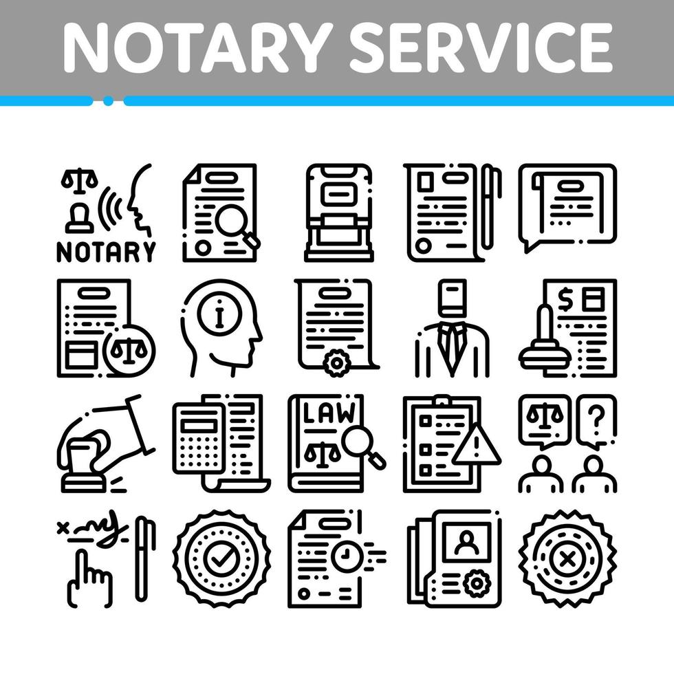 conjunto de iconos de colección de agencias de servicios notariales vector