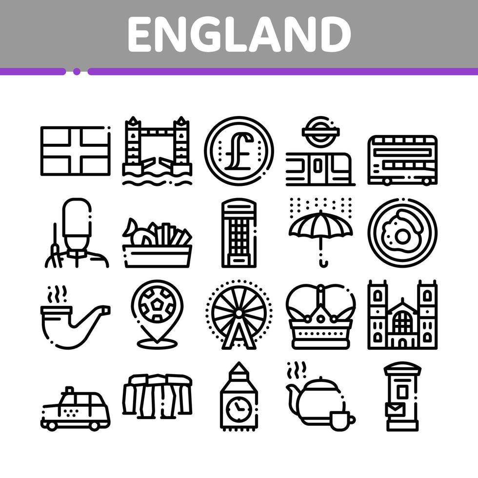 England United Kingdom Collection Icons Set Vector