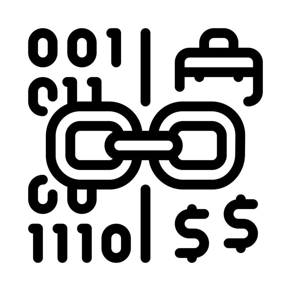 linking binary code to money icon vector outline illustration