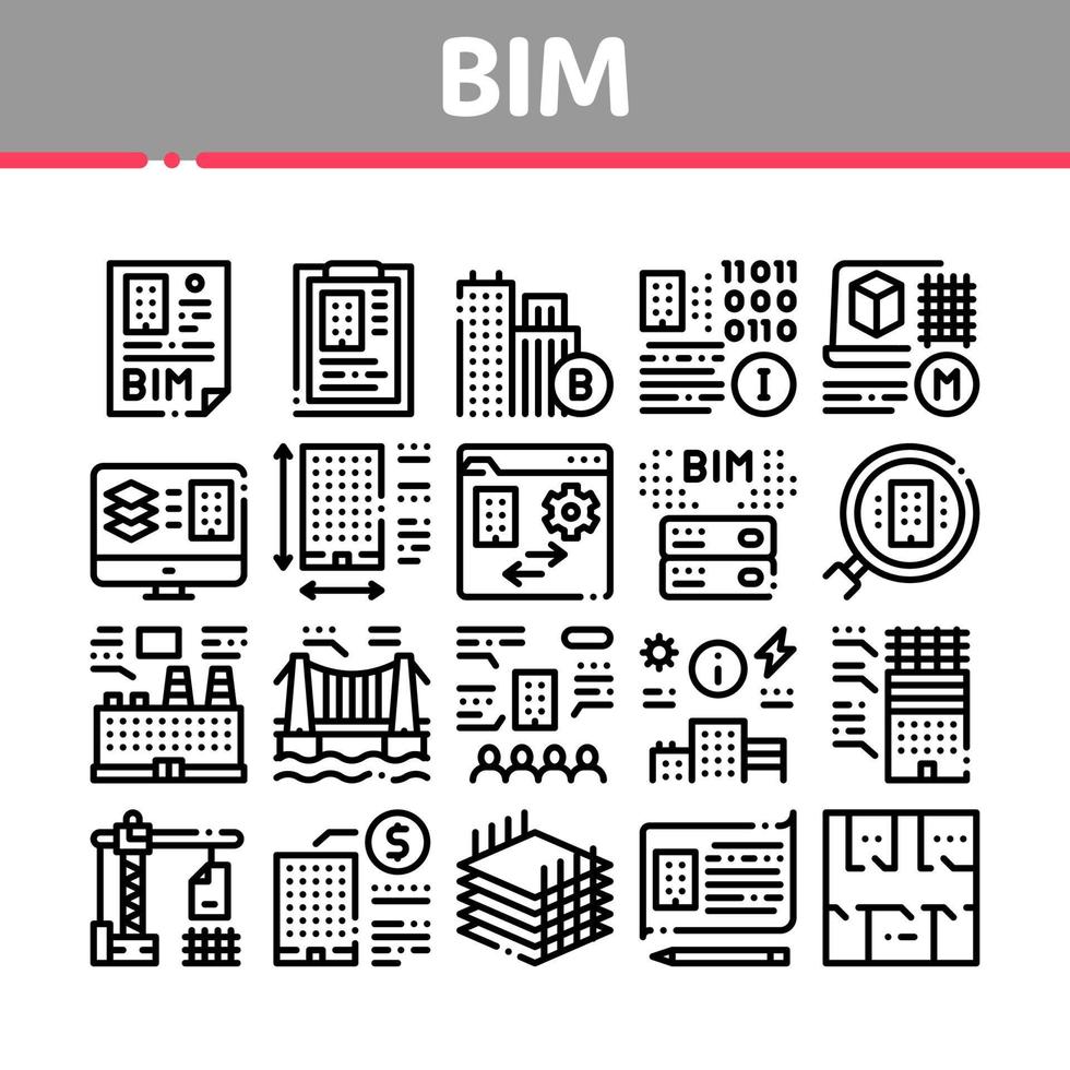 Bim Building Information Modeling Icons Set Vector