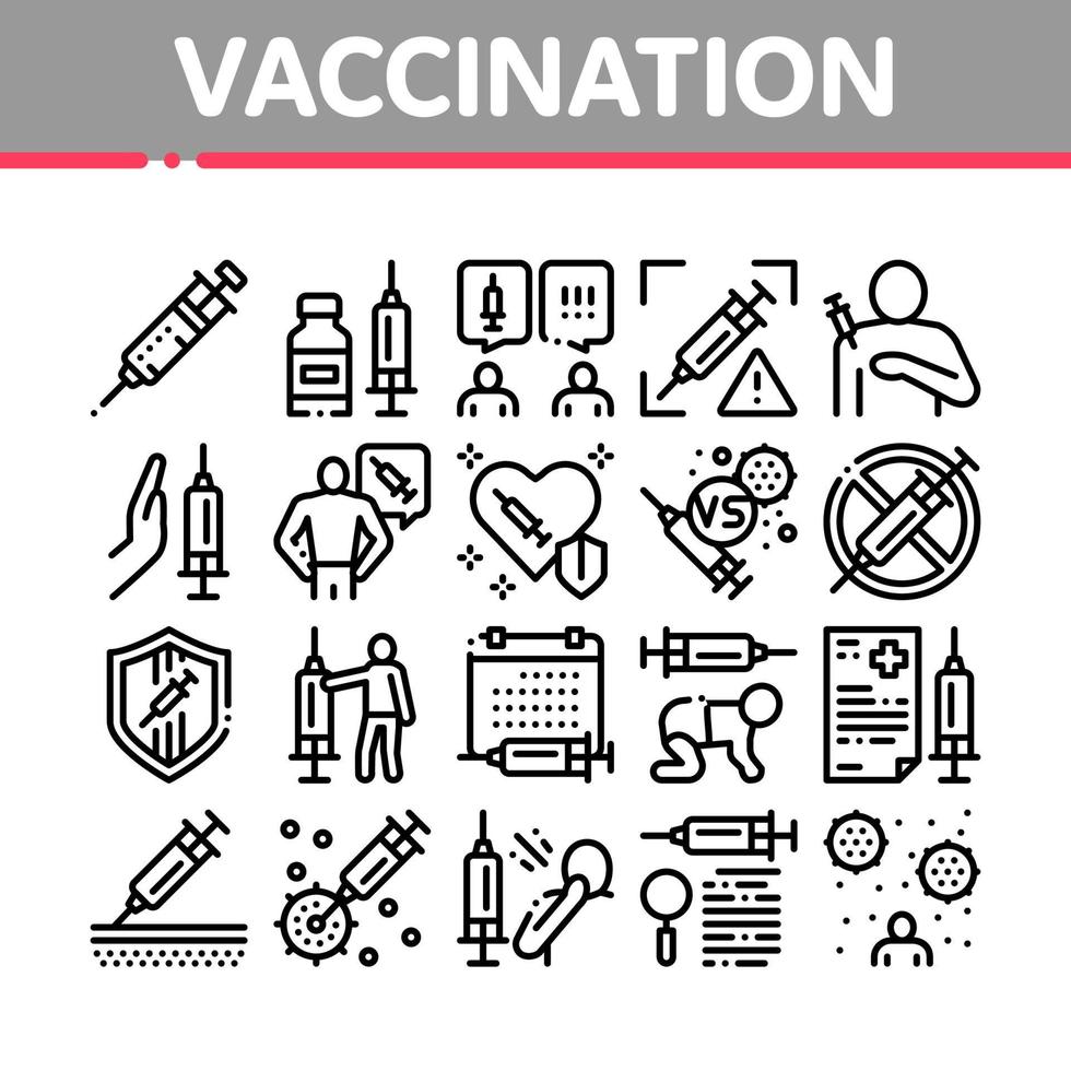 Vaccination Syringe Collection Icons Set Vector