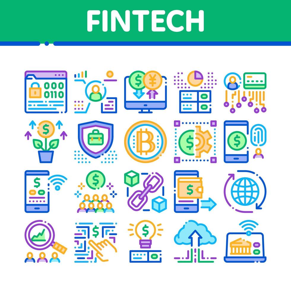 conjunto de iconos de colección de innovación fintech vector