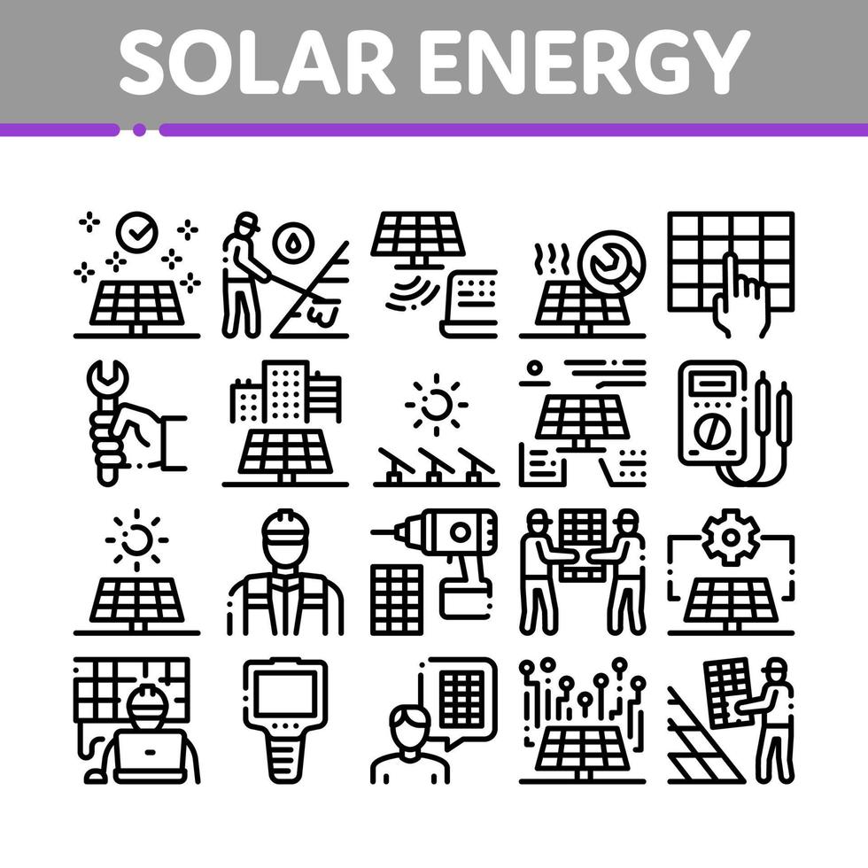 conjunto de iconos de colección de técnicos de energía solar vector