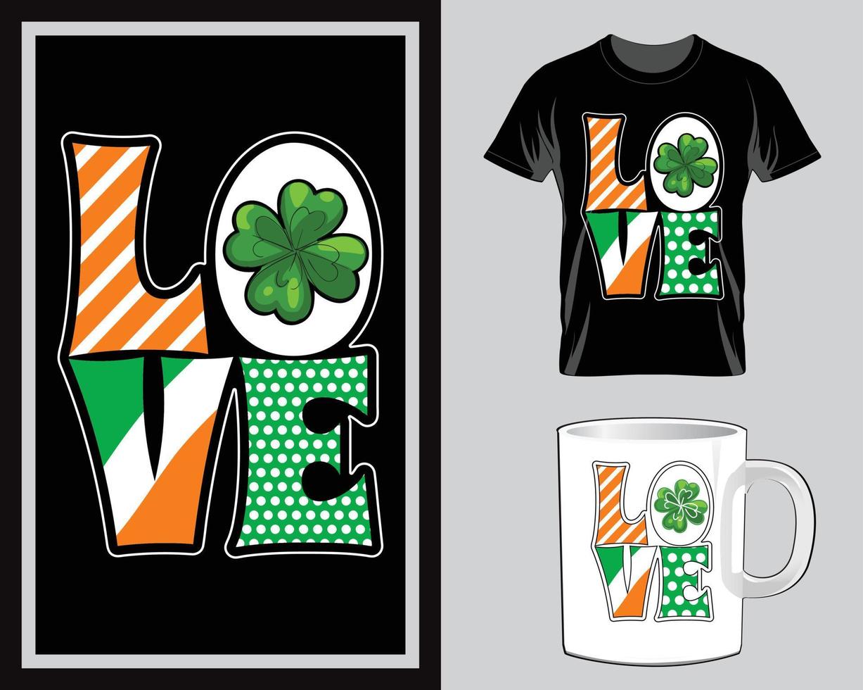 LOVE St. Patrick's Day t shirt and mug design vector