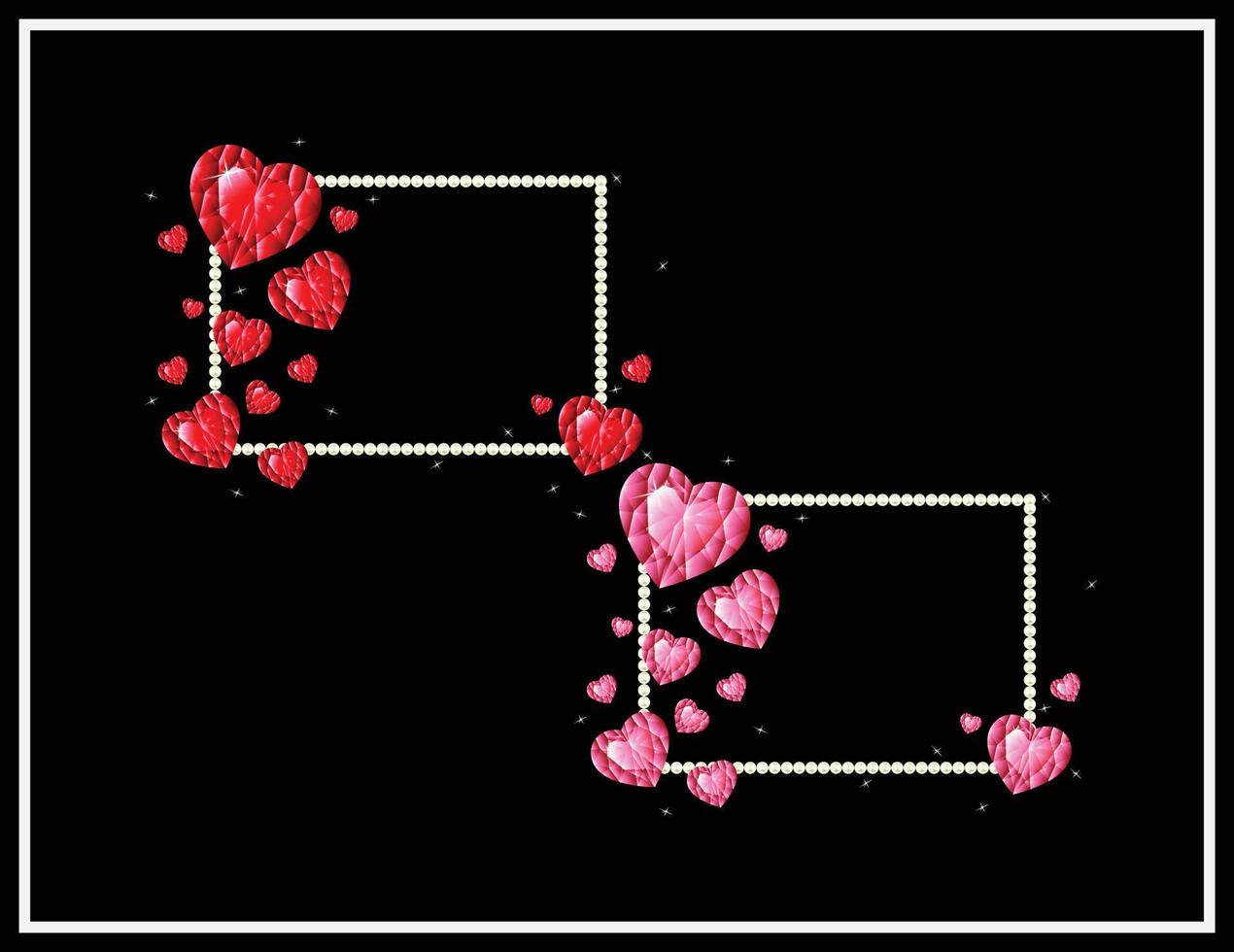 Valentine heart frame vector set made with pearl and diamond rhinestone.